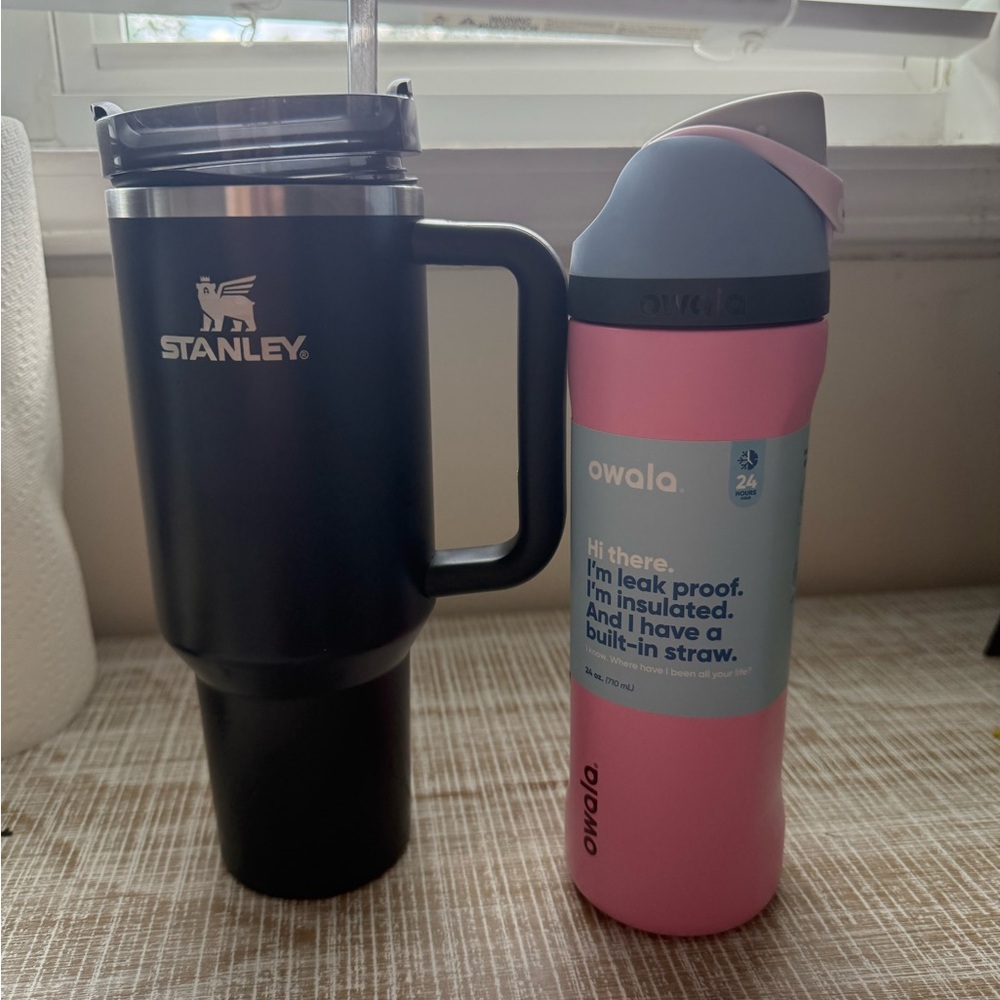 Stanley Black Tumbler and Owala Pink Water Bottle Hydrojug Rodeo print!